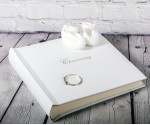 White Leather Christening Photo Album embossed in Silver with Gift Box