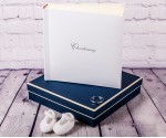 White Leather Christening Photo Album embossed in Silver with Gift Box