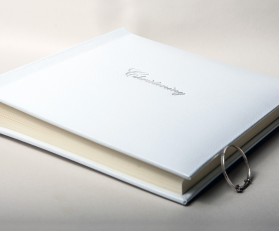 White Leather Christening Photo Album embossed in Silver with Gift Box