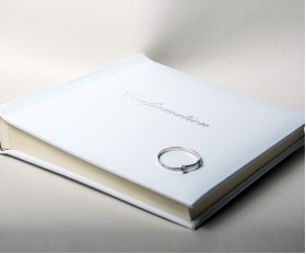White Leather Confirmation Photo Album embossed in Silver with Gift Box
