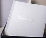 White Leather Confirmation Photo Album embossed in Silver with Gift Box