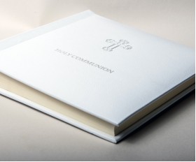 White Leather Holy Communion Photo Album embossed in Silver with Gift Box