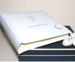 White Leather Holy Communion Photo Album embossed in Silver with Gift Box