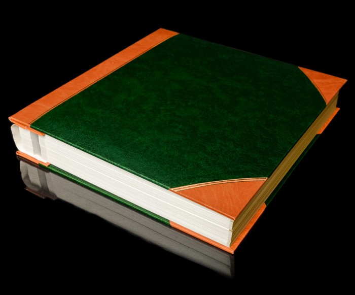 Self Adhesive Photo Album - Green with Tan Spine / Tan Corners - Overall Page Size: 315 x 325mm, 12 1/4" x 12 3/4"