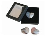 Silver Heart Shaped USB Drive Stick and Black Presentation Case