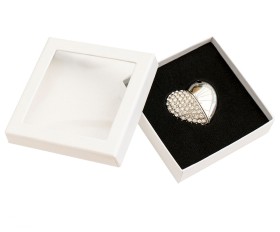 Silver Heart Shaped USB Drive Stick and White Presentation Case