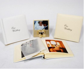 Leather Wedding Photo Album - Classic 80 - Ivory White or Cream - Page Size 9" x 8 3/4"