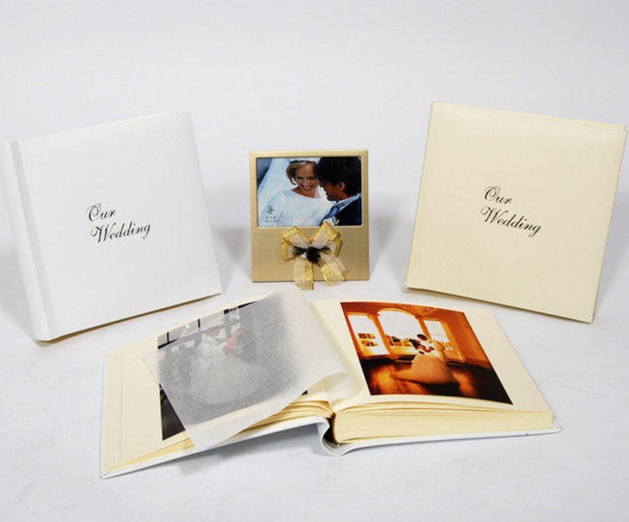 Leather Wedding Photo Album - Classic 80 - Ivory White or Cream - Page Size 9" x 8 3/4"