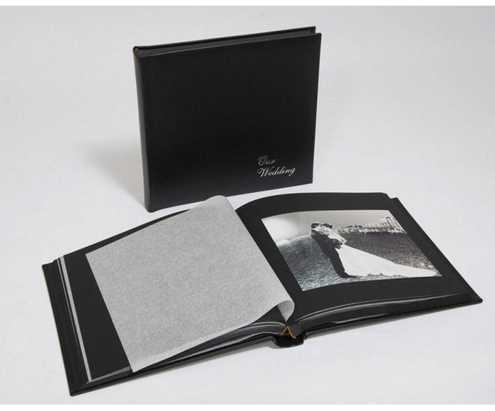 Leather Wedding Photo Album - Classic Three - Black / Black Pages - Page Size 13 3/4" x 13 3/4"