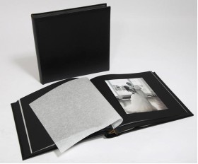 Leather Wedding Photo Album - Classic 80 - Black / Black Pages - Page Size 9" x 8 3/4"