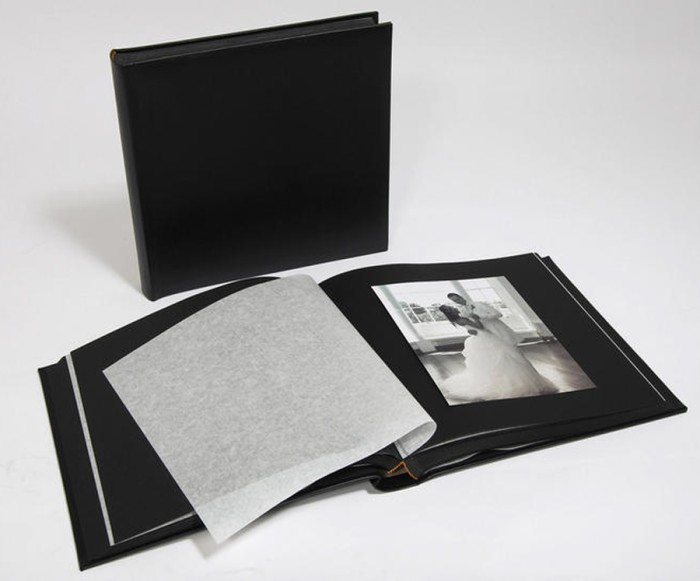 Leather Wedding Photo Album - Classic 80 - Black / Black Pages - Page Size 9" x 8 3/4"
